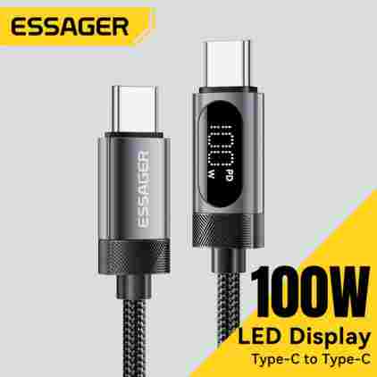 에사저 디지털 디스플레이 USB C 케이블 (아이폰 17, 16, 15, 샤오미, 화웨이용) 100W PD 고속 충전 (맥북, 아이패드용) C타입 to C타입 케이블