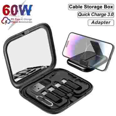 60W USB C-USB 유형 C 케이블 4 in 1 데이터 코드 세트 박스 iPhone Xiaomi POCO 마이크로 USB 유형 C 케이블 OTG 키트(전화 홀더 포함)