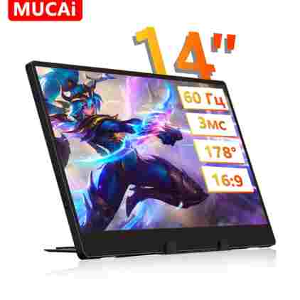 MUCAI N140-S36 14인치 게임용 휴대용 모니터 60Hz USB-C HDMI PS5/닌텐도 스위치용 내장 스피커 178 ° .