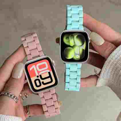 애플 워치 밴드 시리즈 11 10 9 8 7 SE 6 5 41mm 42mm 38mm 클리어 스틸 아이워치 울트라2-3 49mm 44-40-45mm 46mm용 레진 시계줄